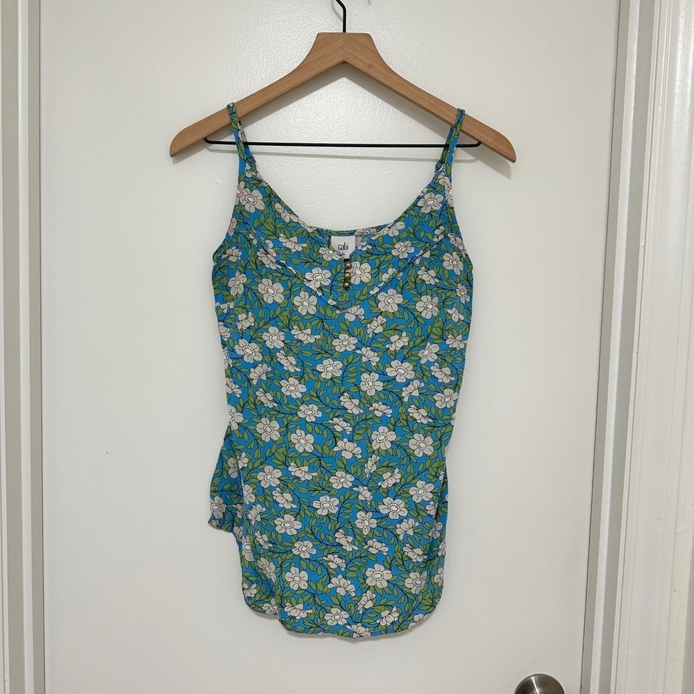 CABI | Woman's Blue Green White Floral Print Flowy V Neck Cami Top, Size XS